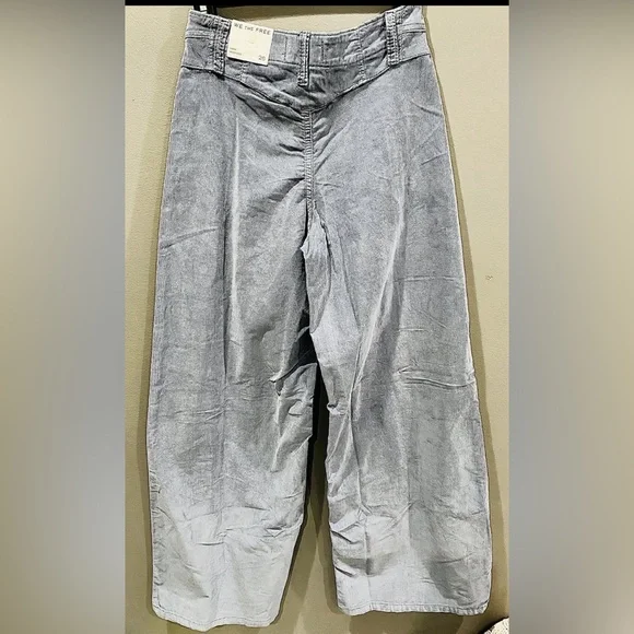 Free People Wide Leg Corduroy Light Grey Pants Size 26 New With Tags - Picture 5 of 6